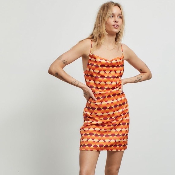 Orange Cowl Neck Satin Slip Dress - Picture 4 of 4